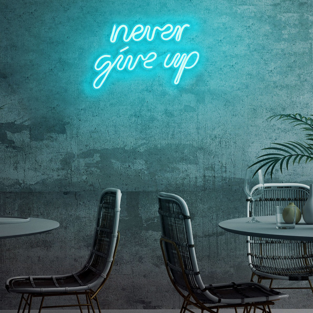 LETELY Enseigne au néon sur le mur avec inscription Never Give Up bleu