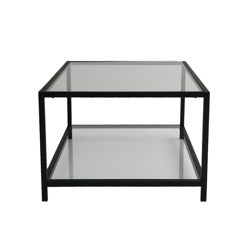 Table basse en verre Asster avec étagère, 60 x 90 cm, noir
