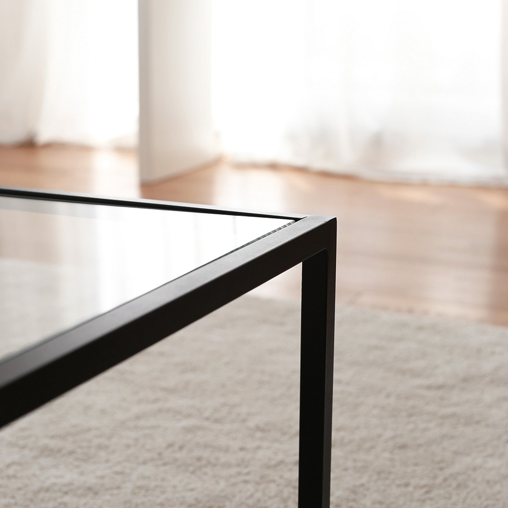 Table basse en verre Asster avec étagère, 60 x 90 cm, noir