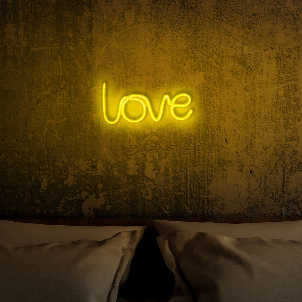 LETELY Enseigne au néon sur le mur avec les mots Love jaune