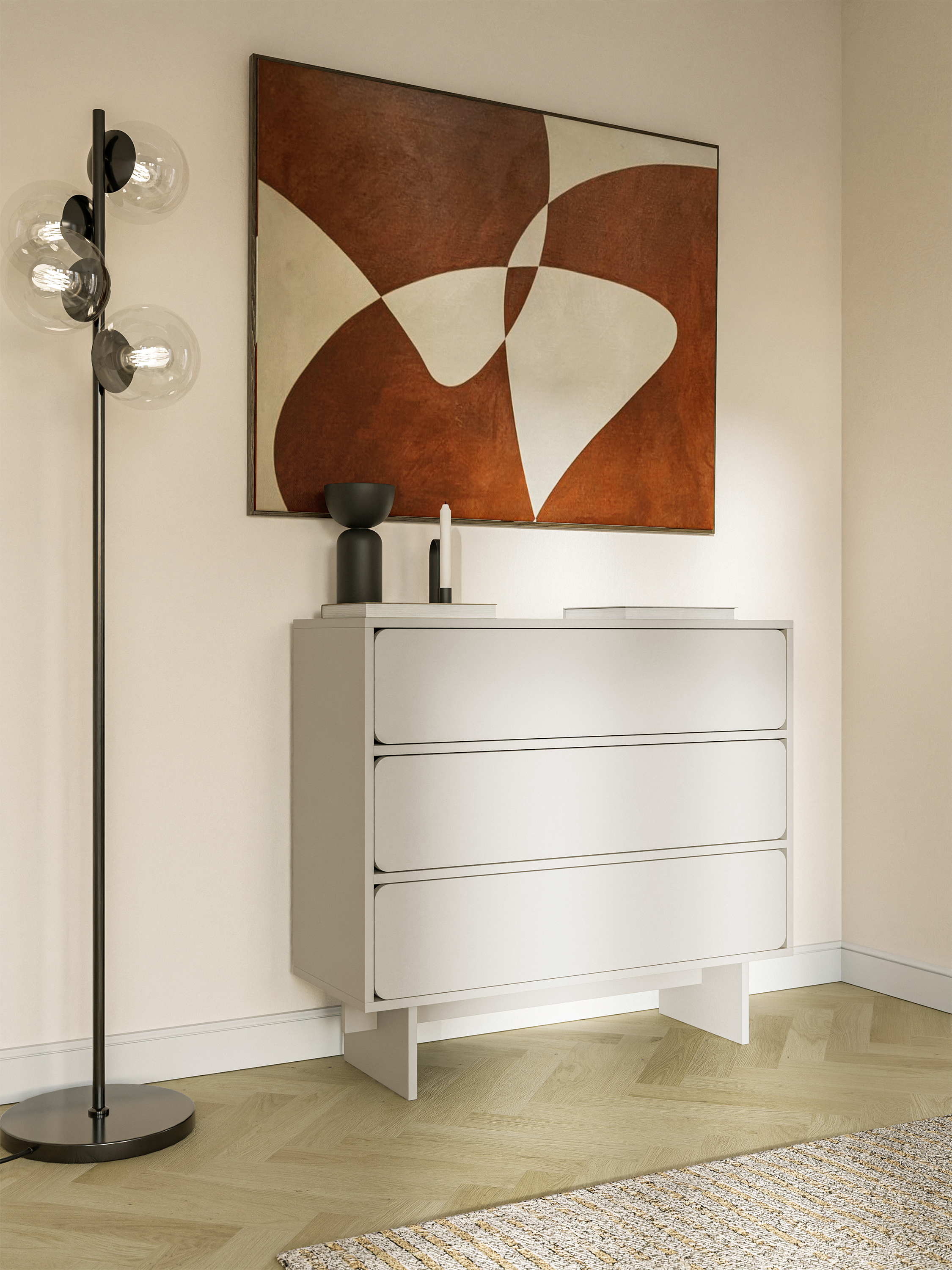 Komoda Wuwu z trzema szufladami 101 cm szarobeżowa