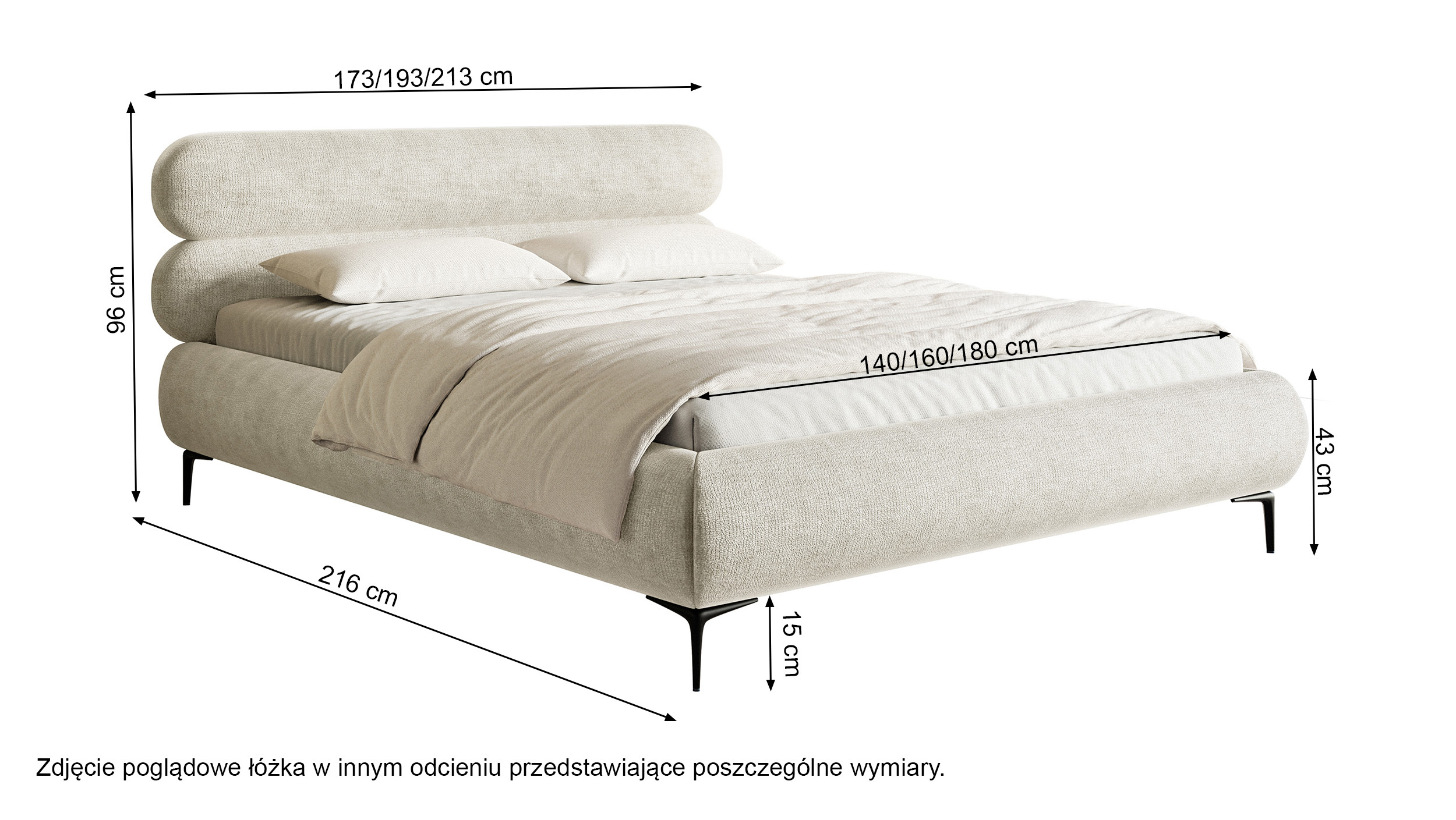 Łóżko tapicerowane 180x200 cm Roule z pojemnikiem stelaż metalowy oliwkowe szenil nóżki czarne