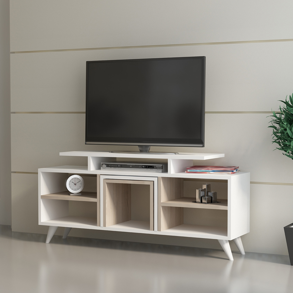 GILBERTO Meuble TV blanc avec éléments Cordoba et deux tables basses
