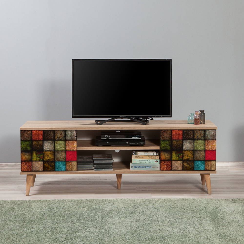 SMARTSER Meuble TV 140 cm avec façades en mosaïque colorée
