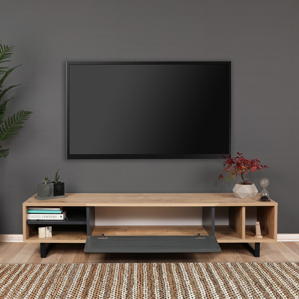 DELOKS Meuble TV anthracite 160 cm