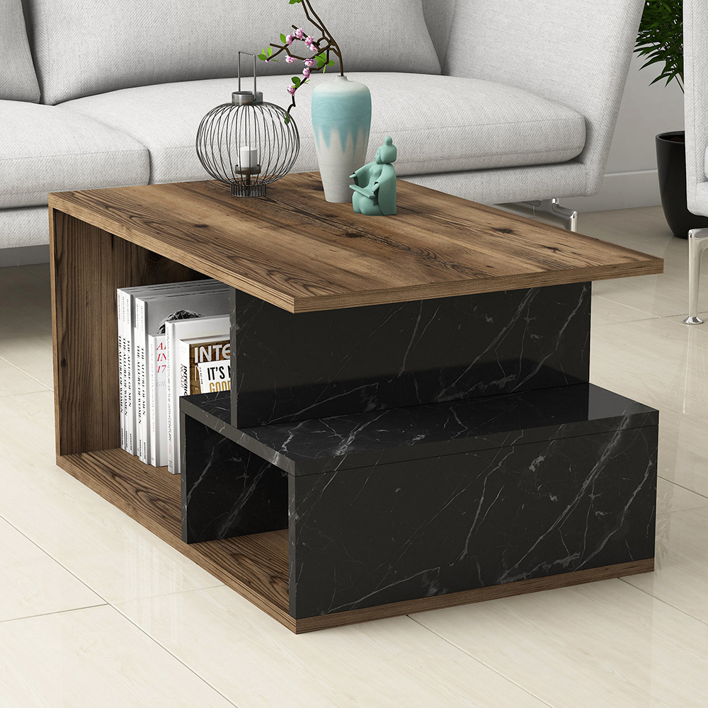Table basse Athier avec une étagère en marbre noir