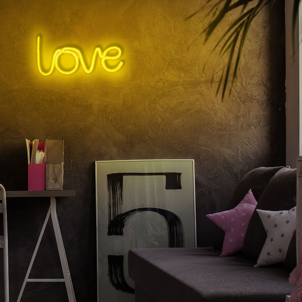 LETELY Enseigne au néon sur le mur avec les mots Love jaune
