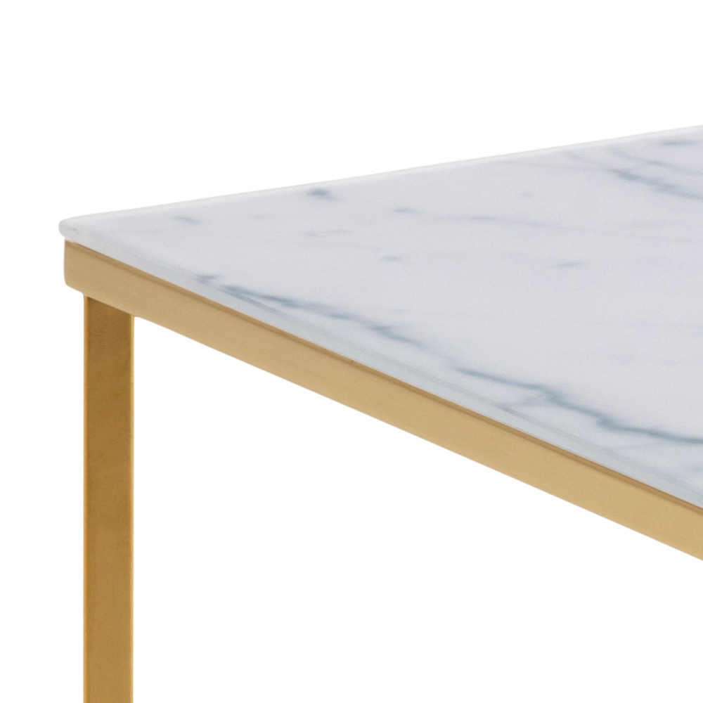 BAKAR Table basse 90x50 cm marbre blanc sur socle doré