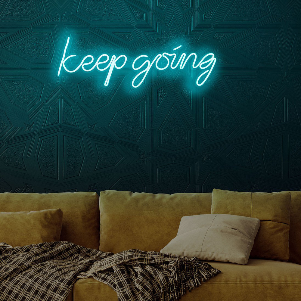 LETELY Enseigne au néon sur le mur avec le mot Keep Going bleu
