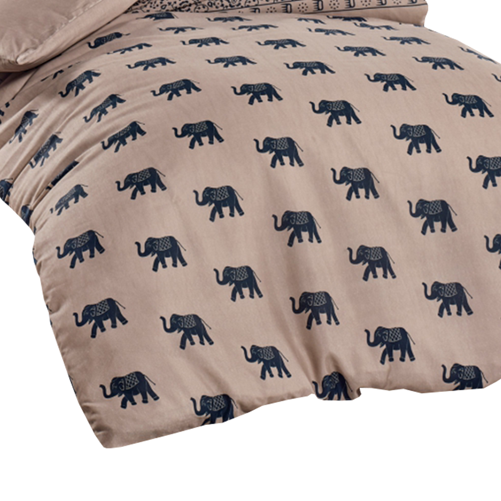 INDIE Parure de lit 140x220 cm avec taie d'oreiller 50x70 cm éléphants marine