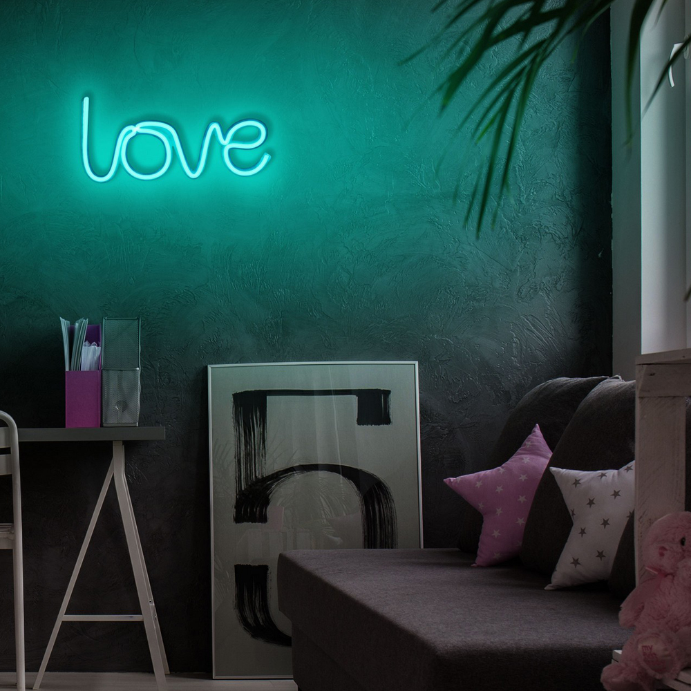 LETELY Enseigne au néon sur le mur avec le mot Love bleu