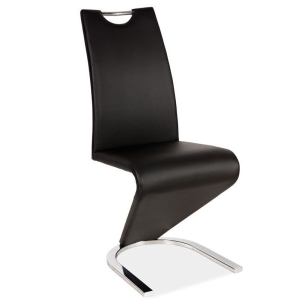 Chaise rembourrée Sferro, noir, éco-cuir sur une base chromée