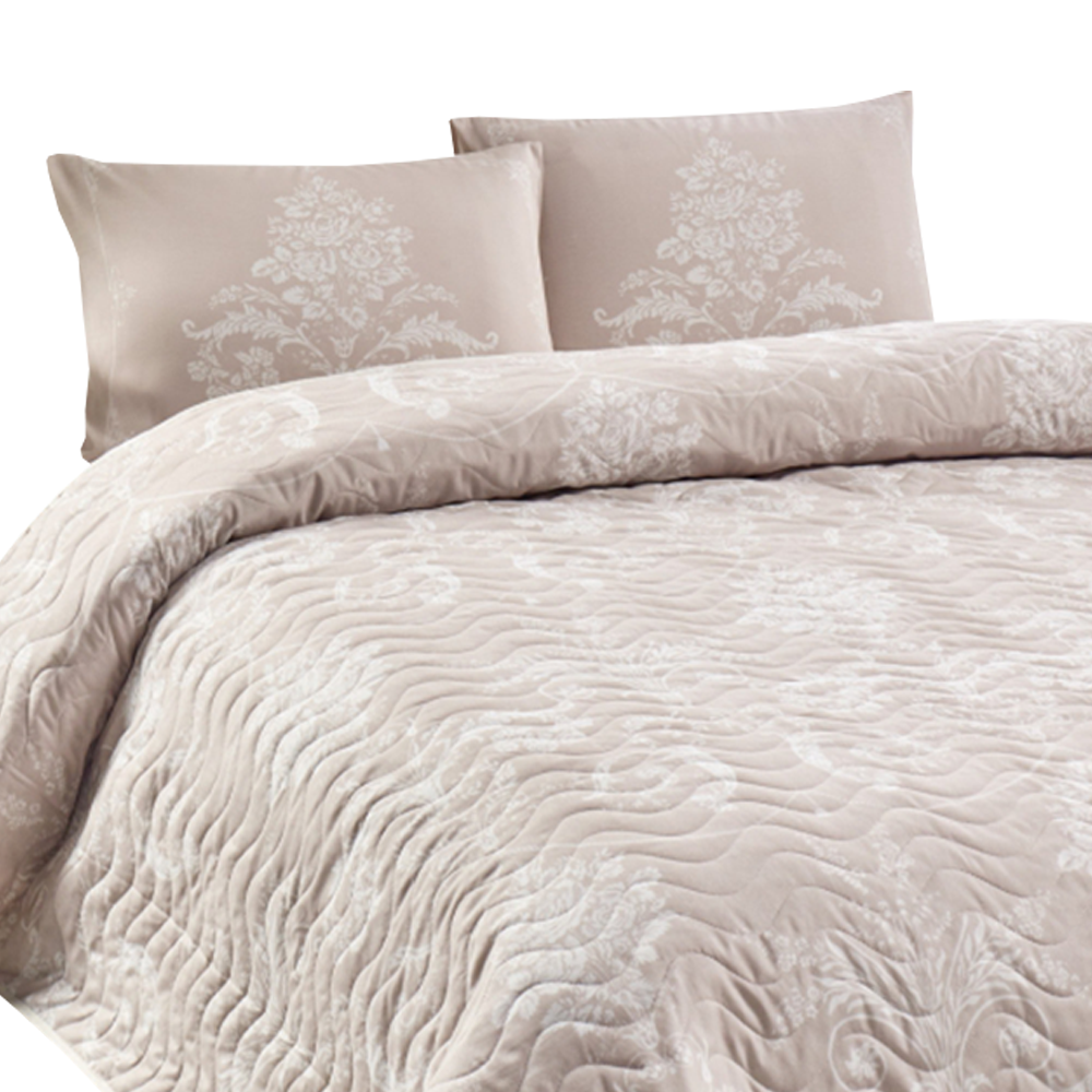 NERIEL Couvre-lit 160x220 cm avec une taie d'oreiller 50x70 cm décors crème