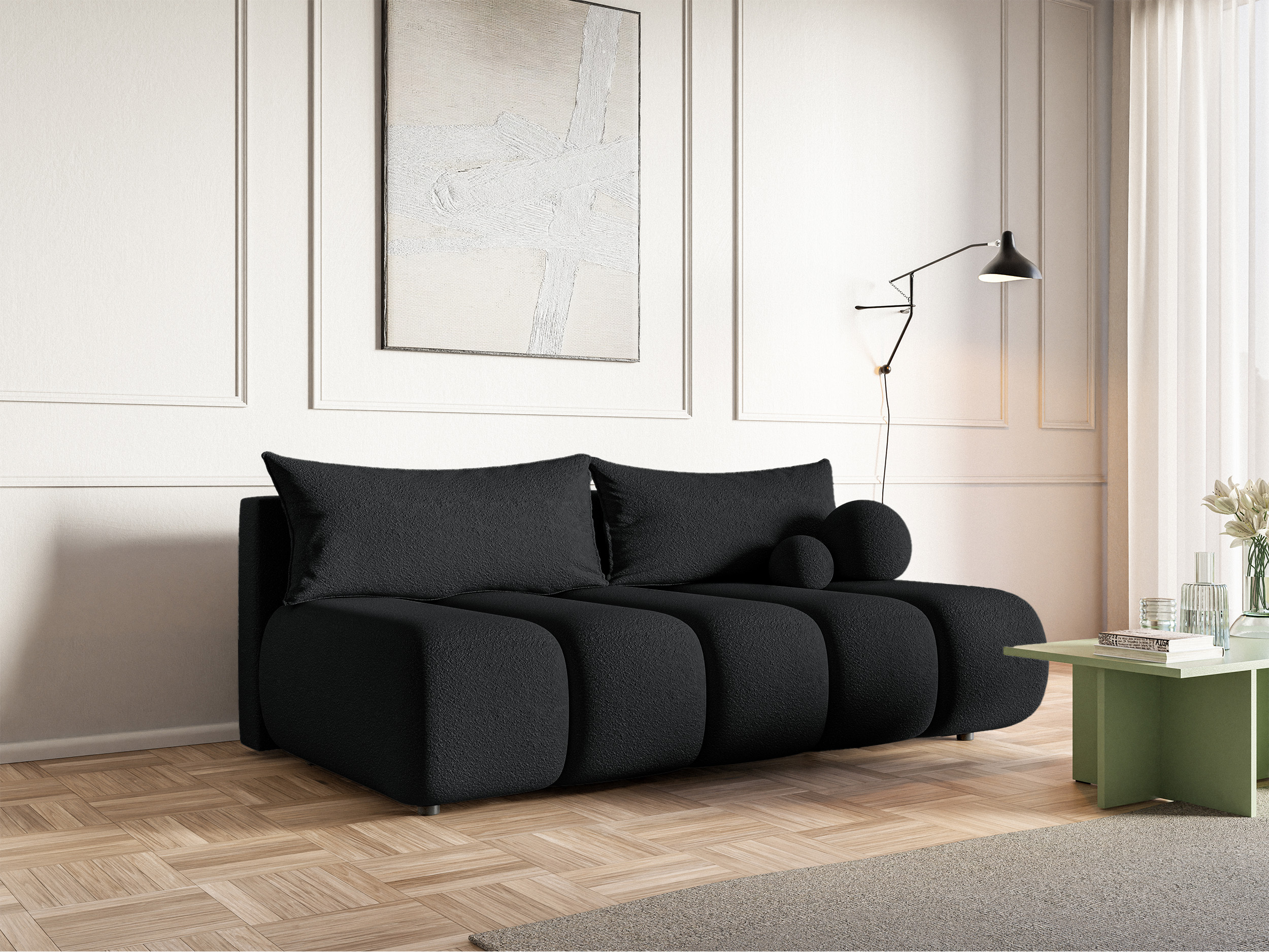 Kanapa trzyosobowa Dandelino Mini z funkcją spania czarna boucle