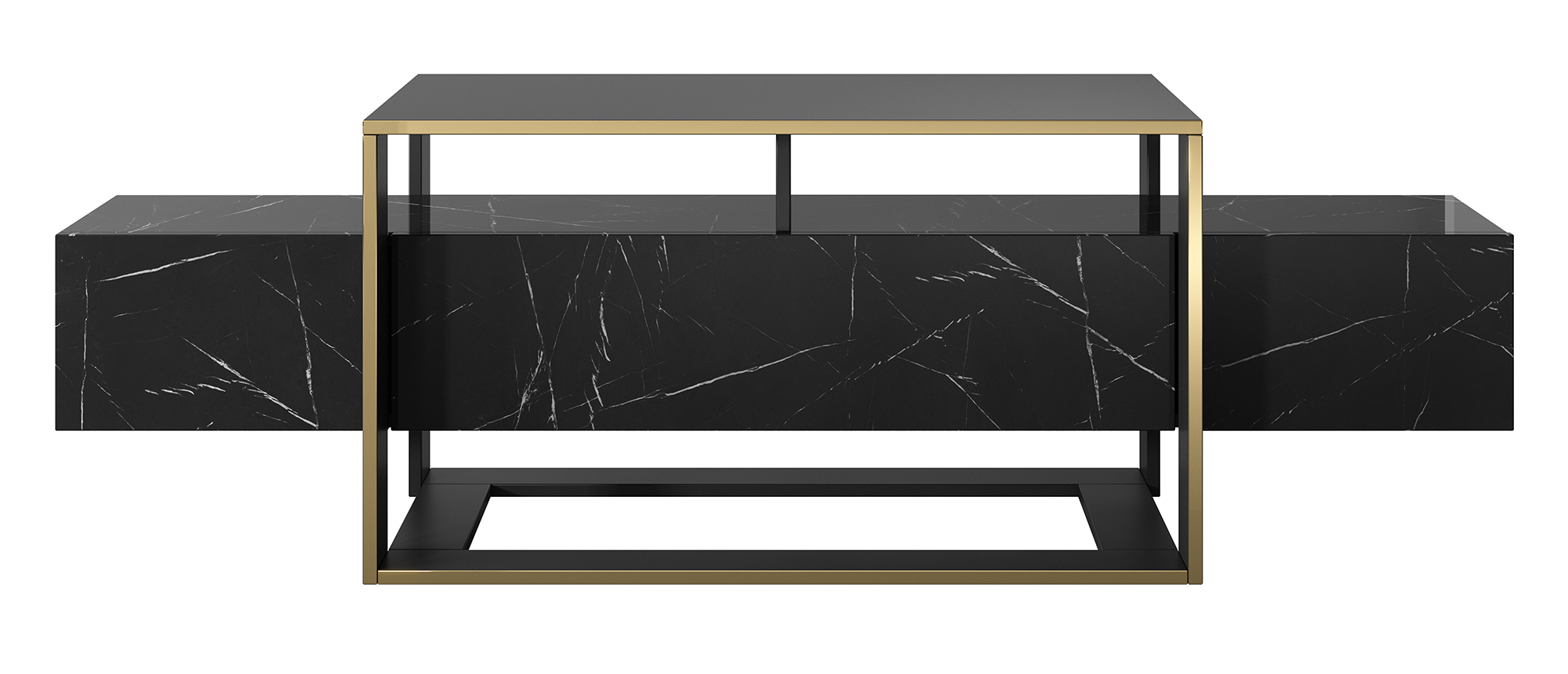 Meuble TV Excelsum 160 cm en marbre noir avec étagère verrouillable