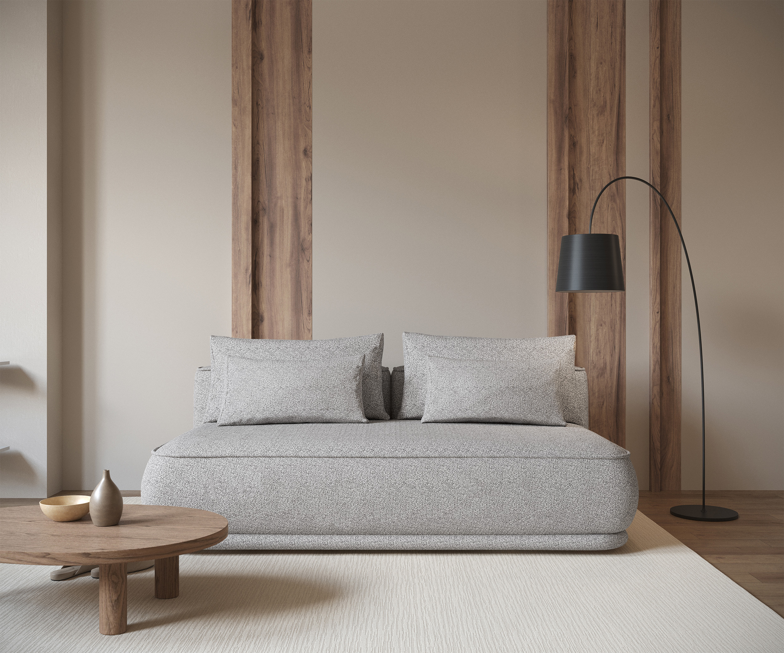 Kanapa rozkładana trzyosobowa Leanno z pojemnikiem jasnoszara boucle