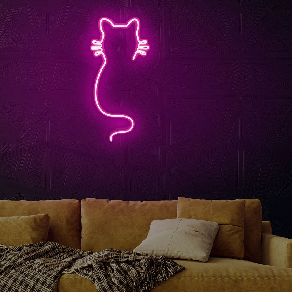 LETELY Enseigne au néon rose en forme de chat sur le mur