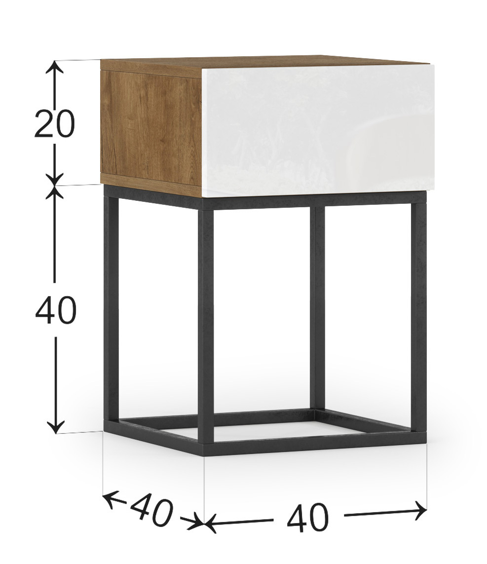 Table de chevet Mirris 40x40 cm avec un tiroir, chêne artisanal / blanc brillant