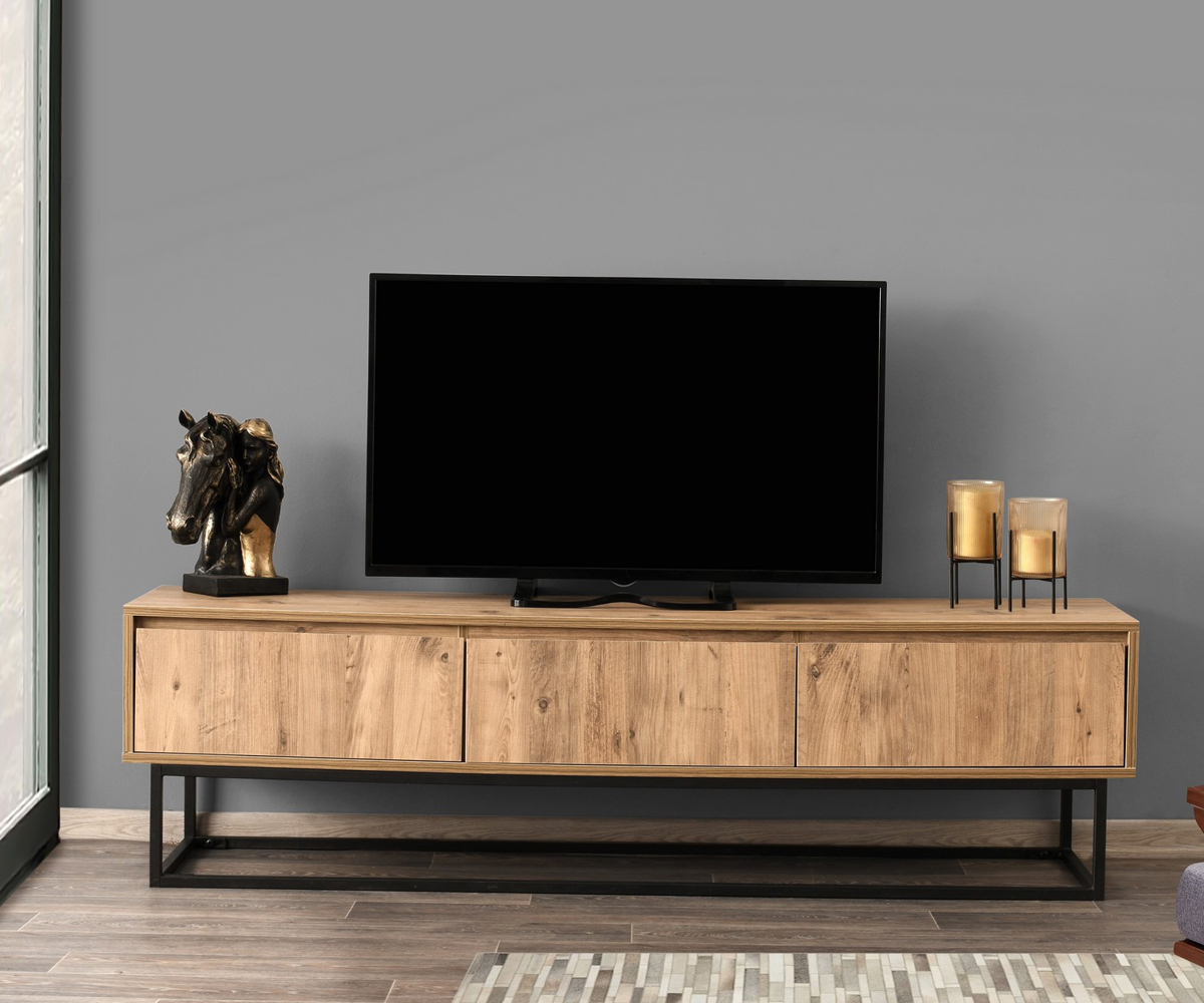 Meuble TV Tilosa avec tiroirs 180 cm, pin