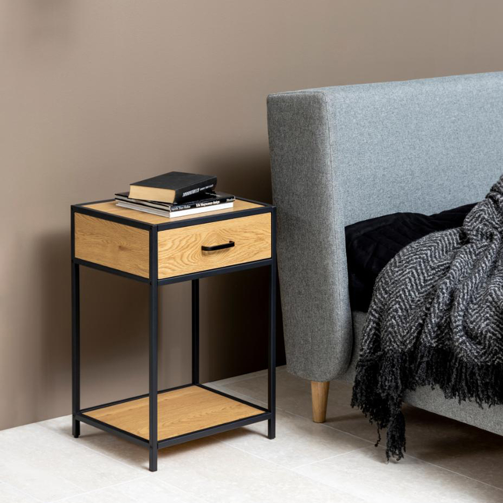 KRAPINA Table de chevet avec tiroir chêne / noir