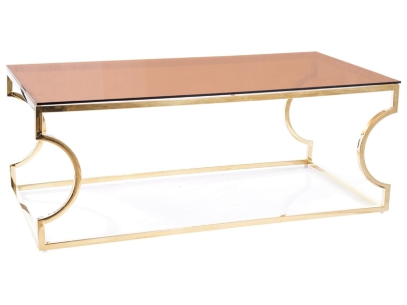 Table basse Teriaso 120x60 cm avec plateau en verre ambré