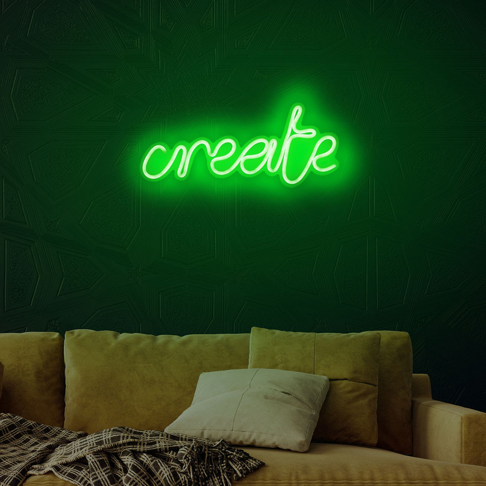 LETELY Enseigne au néon sur le mur avec le mot Create vert