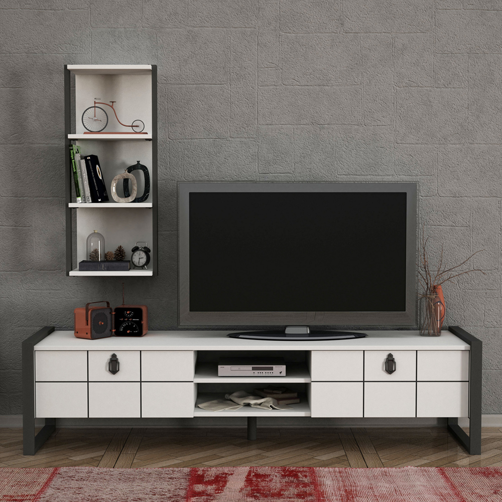KORPINAL Meuble TV blanc avec étagère murale