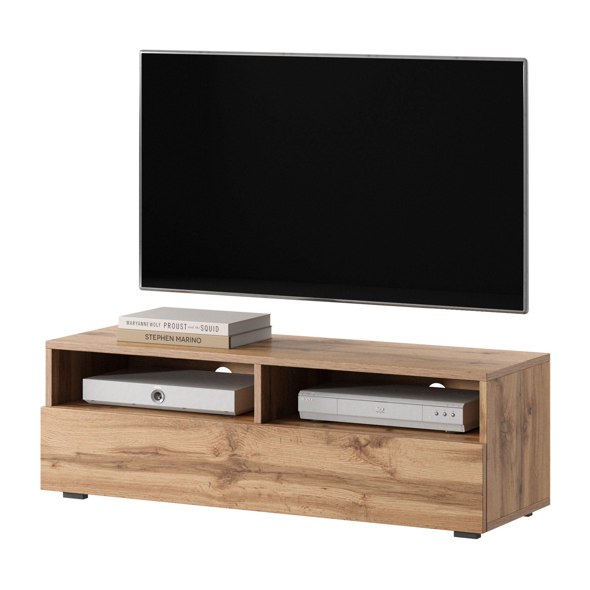 Selsey - Meuble TV - REDNAW - 300 cm - chêne wotan / gris brillant - avec  LED - Meubles TV, Hi-Fi - Rue du Commerce