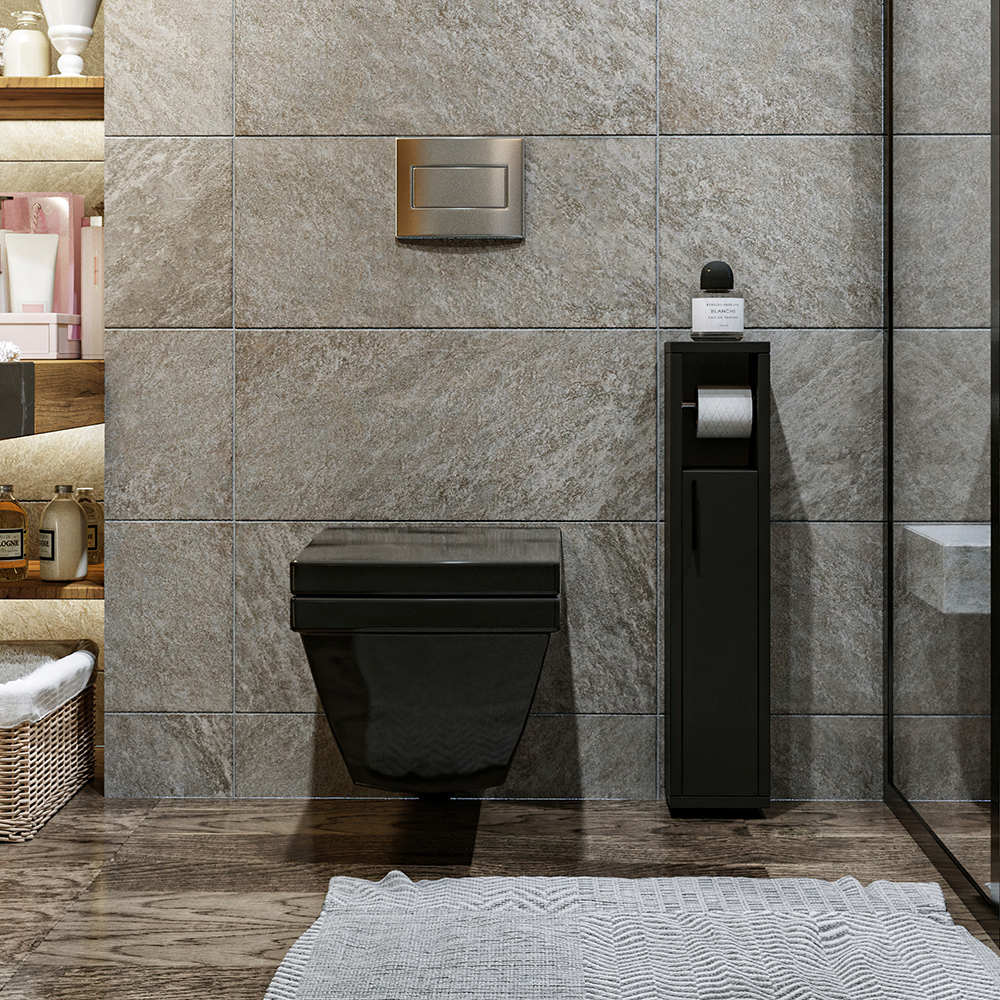 Meuble de salle de bain Storve avec support papier noir
