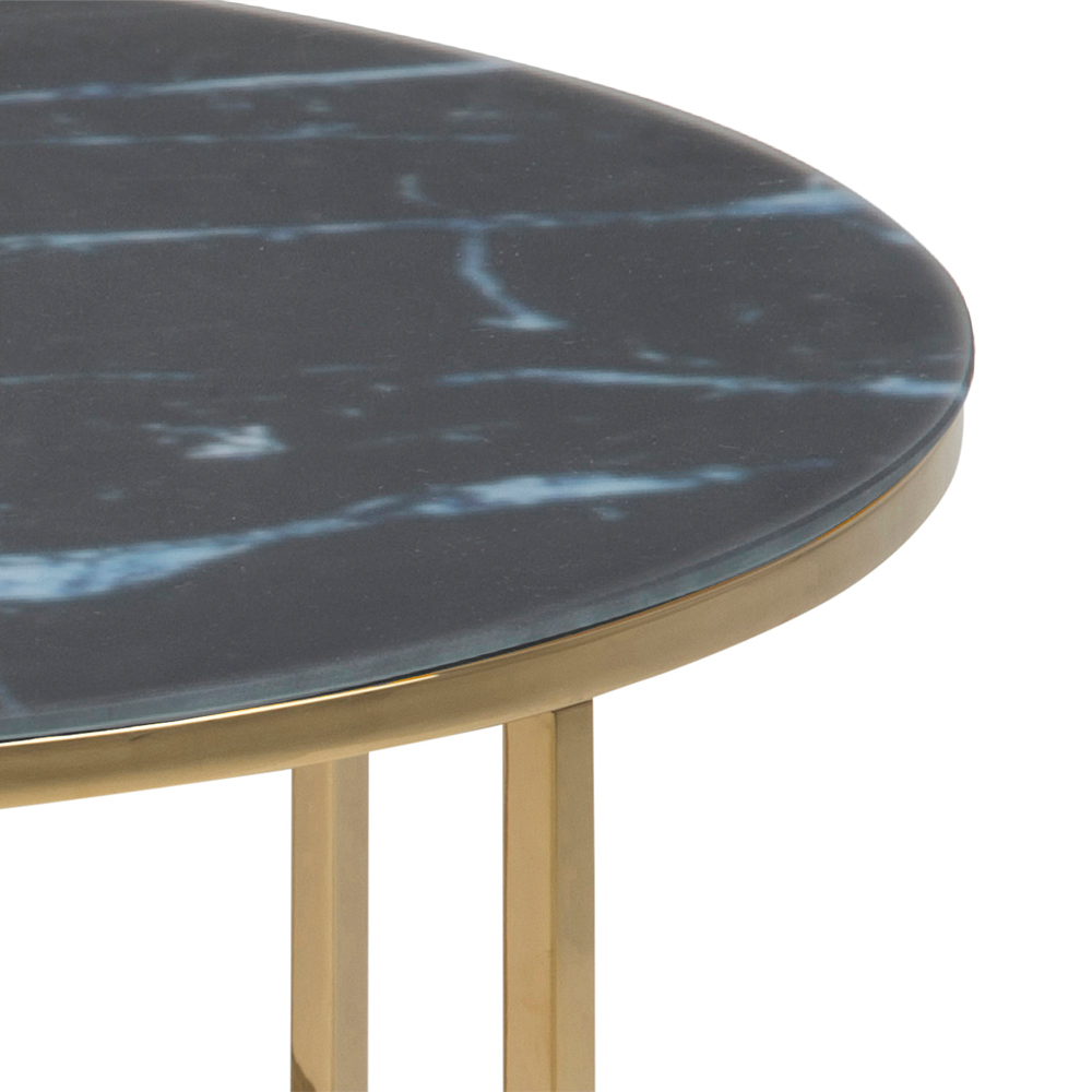 PERQY Table ronde en verre diamètre 80 cm noire avec un cadre doré