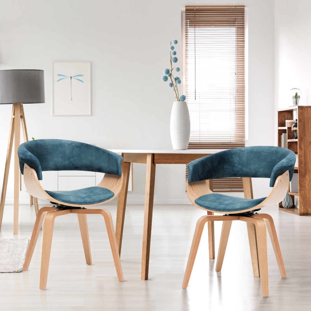 ASARLO Chaise design velours bleu / bois d'érable