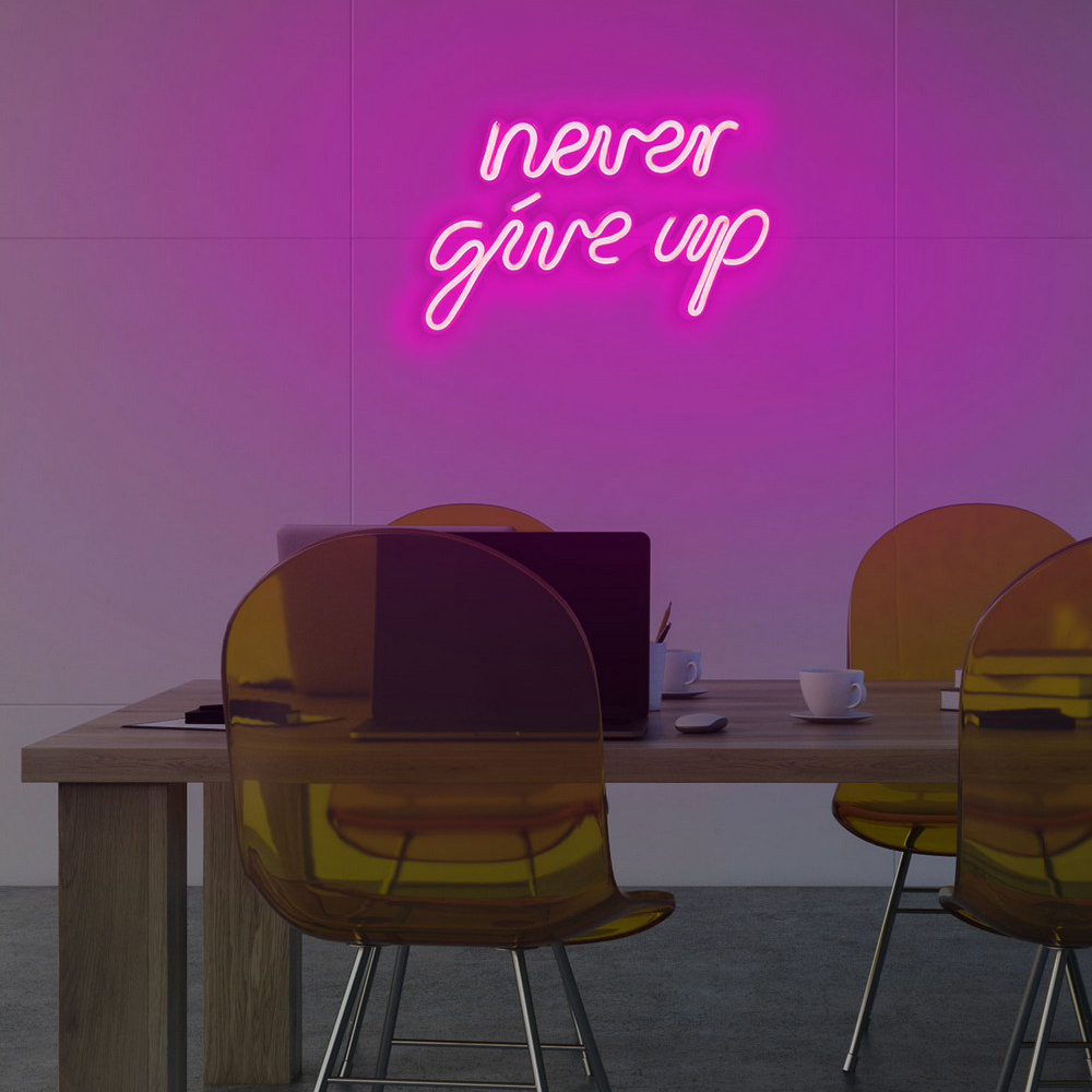 LETELY Enseigne au néon sur le mur avec inscription Never Give Up rose