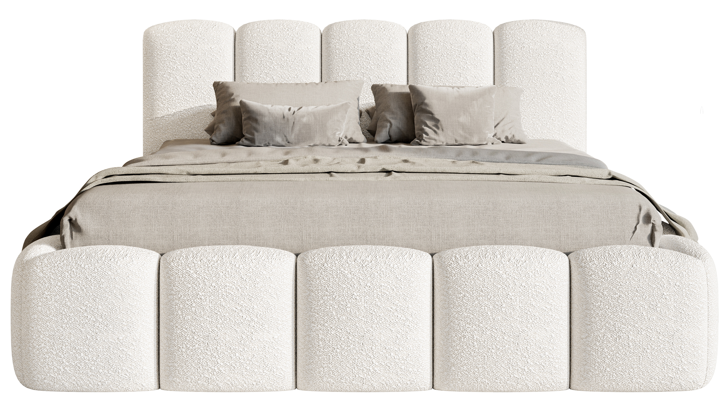 Łóżko tapicerowane 160x200 cm Cloudy II z pojemnikiem kremowe boucle stelaż metalowy