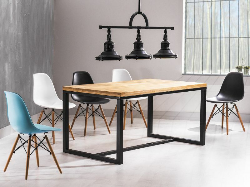 PAZMER Table basse 120x80 cm de bois massif pieds noirs avec support de renfort