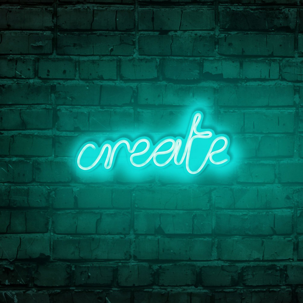 LETELY Enseigne au néon sur le mur avec le mot Create bleu