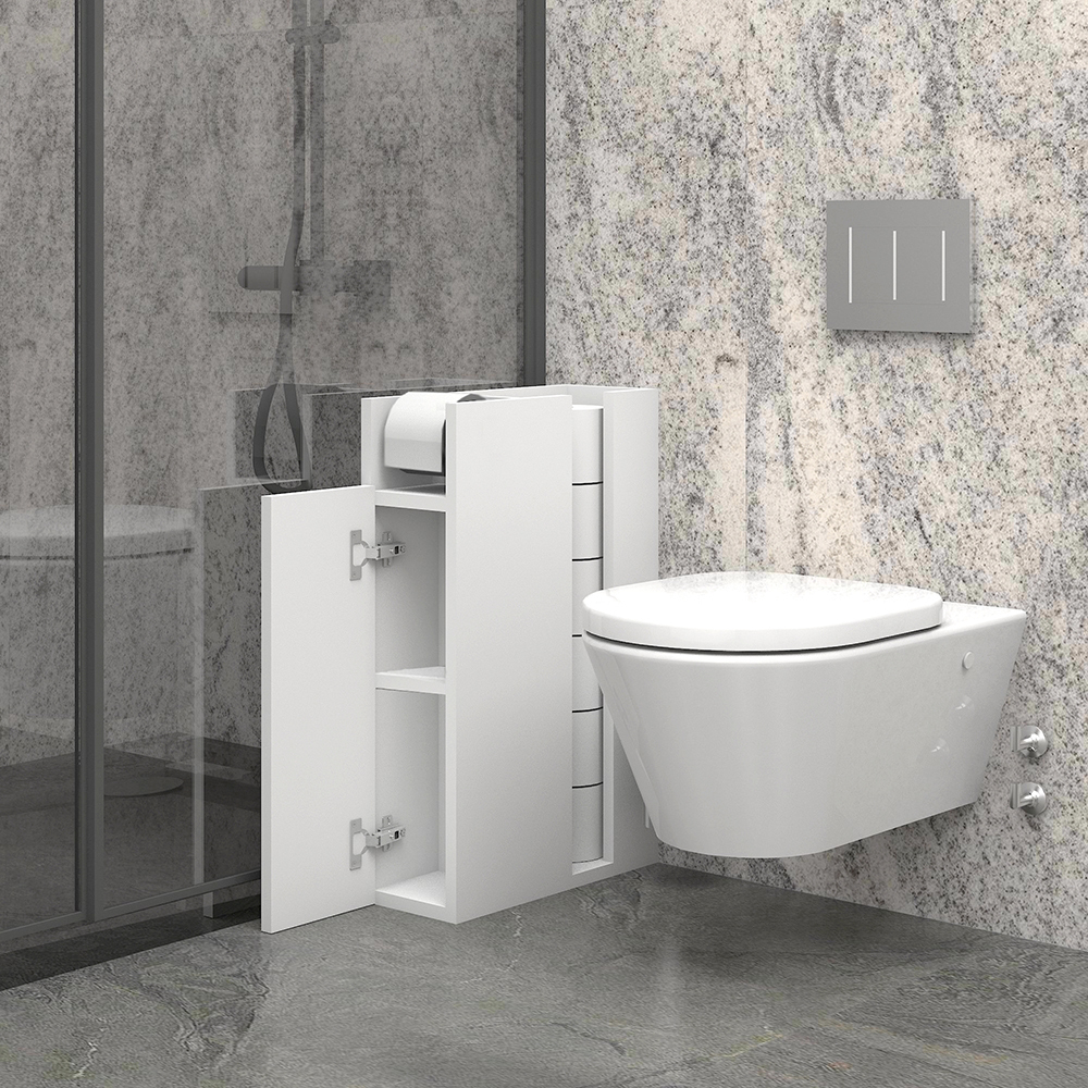 Meuble de salle de bain Papry avec support papier, blanc