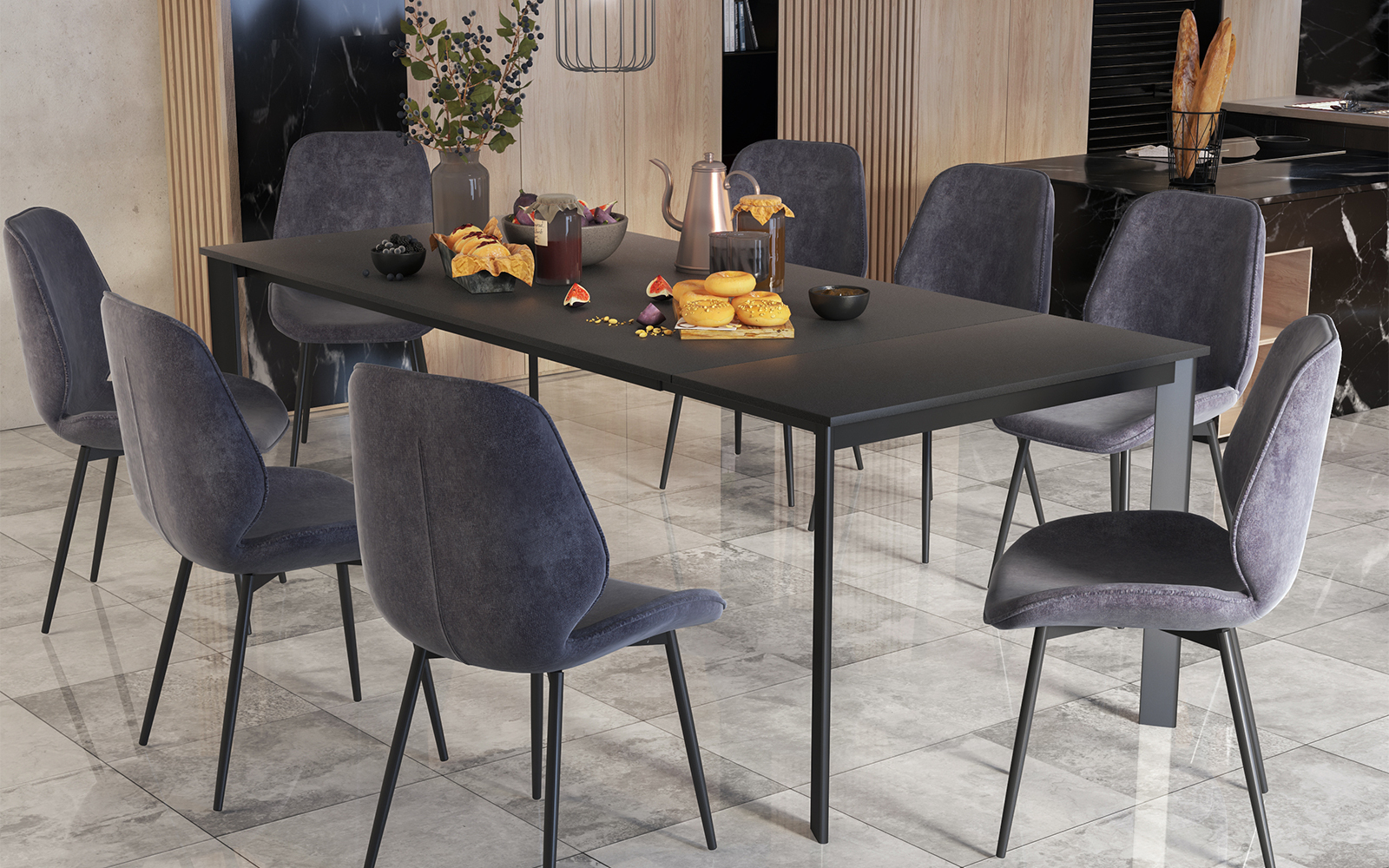 KAYKO Table à manger extensible 180(260)x90 graphite / noir