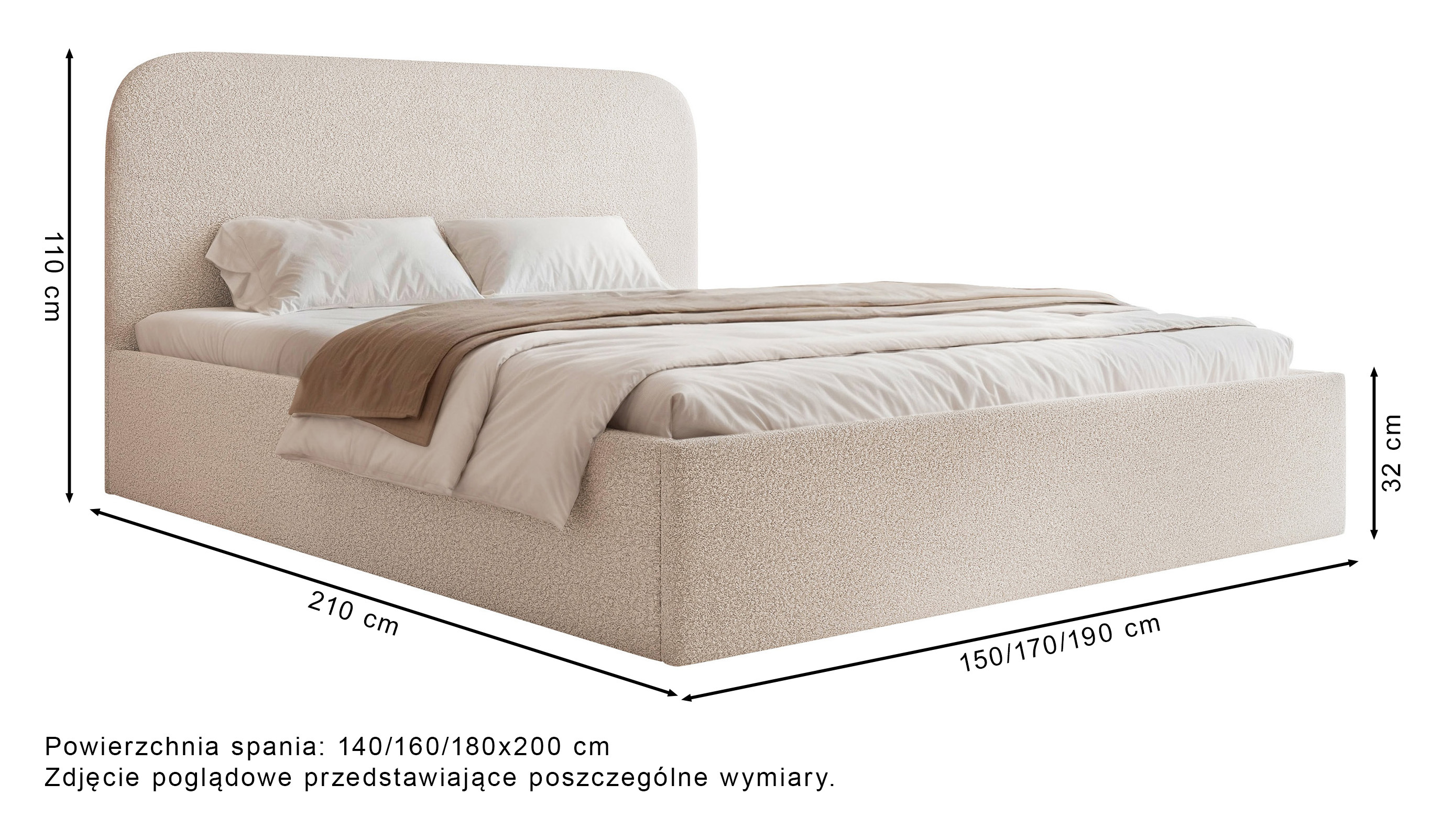Łóżko tapicerowane 140x200 cm Sonvivo z pojemnikiem na pościel ciemnobeżowe szenil stelaż metalowy