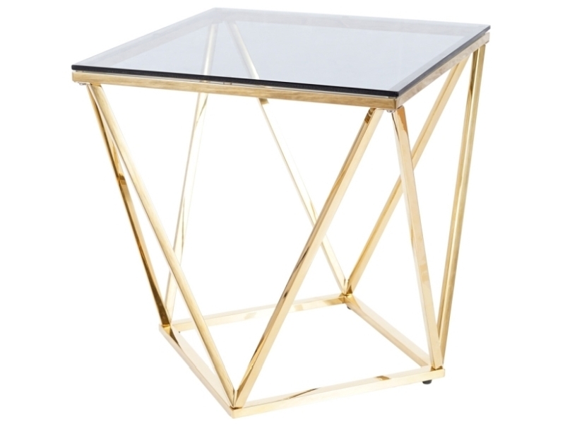 Table basse Morchi dorée 50x50 cm avec plateau en verre