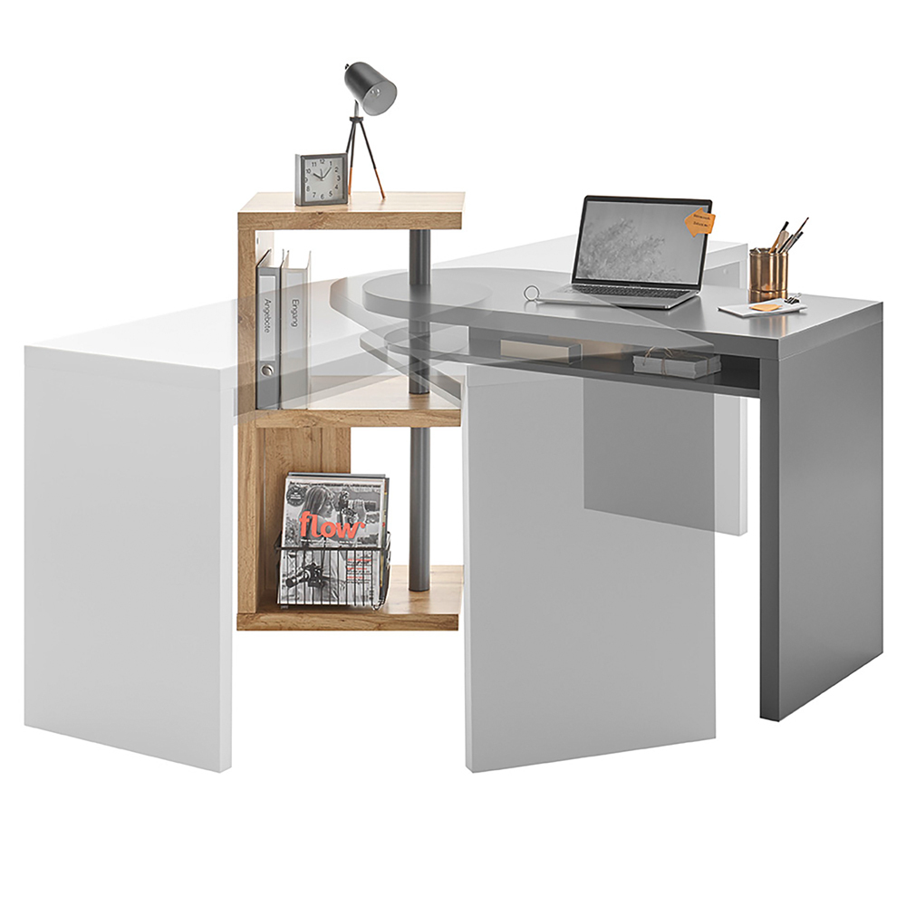 Bureau d'ordinateur Pezzotti, 145 x 50 cm, avec plateau mobile, gris et chêne