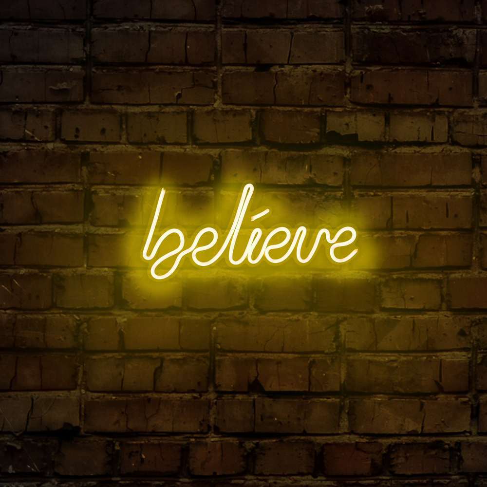 LETELY Enseigne au néon sur le mur avec le mot Believe jaune