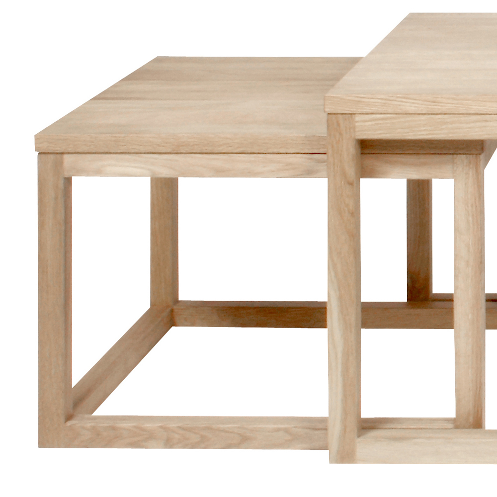 MOJO Set de trois tables basses 120x60 cm et 56x51,5 cm blanchies à la chaux