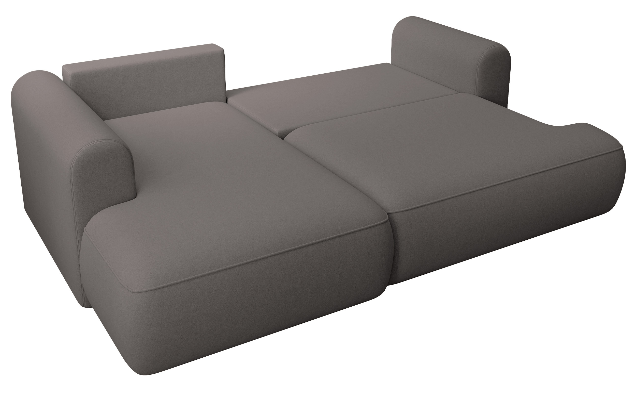 Ciemnoszary narożnik Ovo mini lewostronny z funkcją spania i pojemnikiem na pościel.