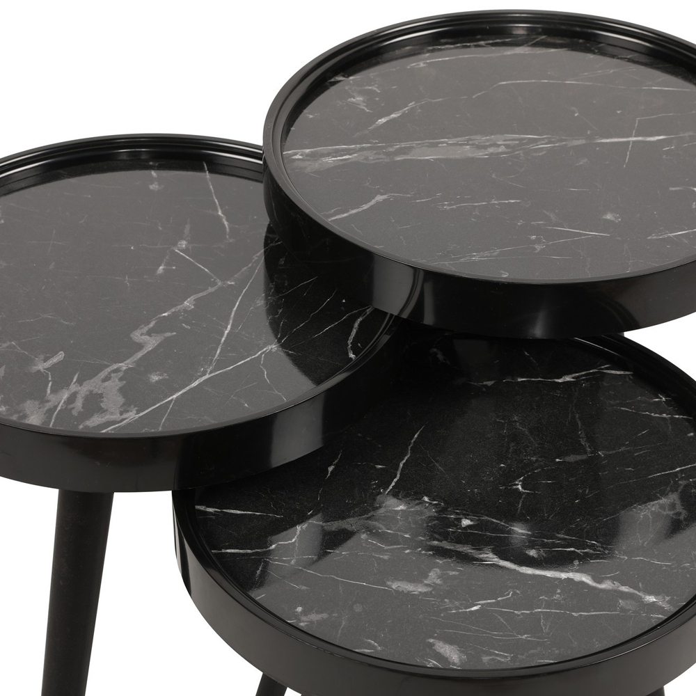 Set de 3 tables basses en marbre noir Cielt