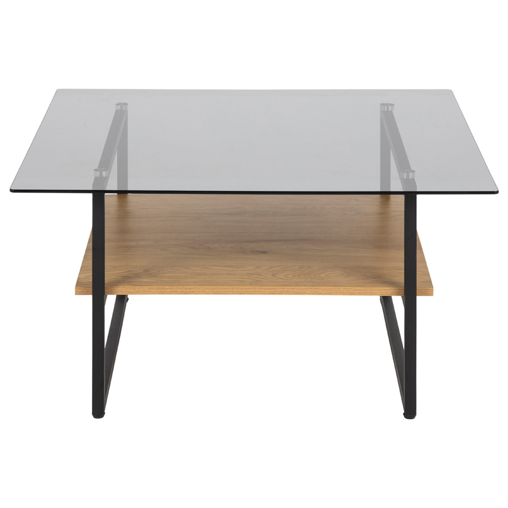 HIDEKO Table basse carrée 80x80 cm avec une étagère en chêne
