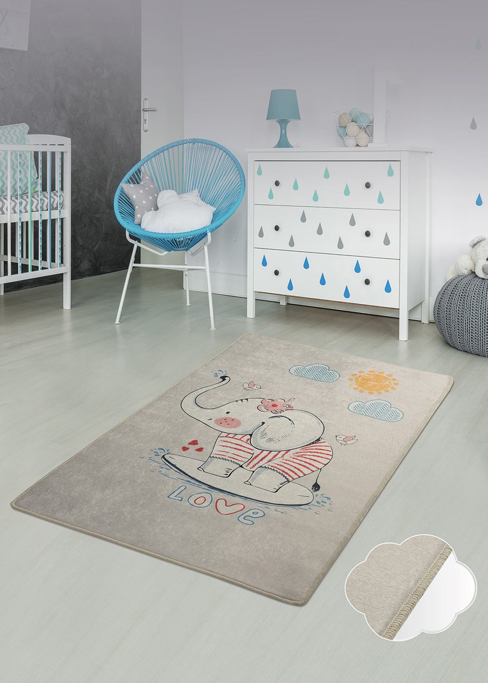 DINKLEY Tapis pour chambre d'enfant Cute gris 100x160 cm