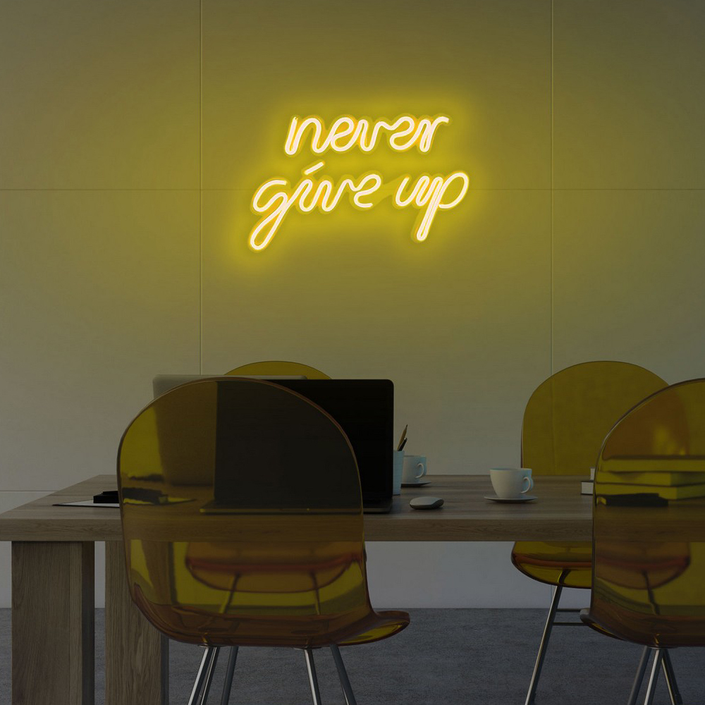 LETELY Enseigne au néon sur le mur avec inscription Never Give Up jaune