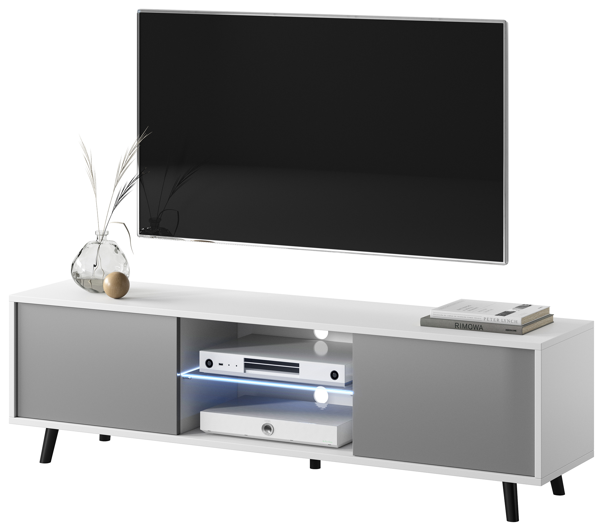 LEFYR Meuble TV 140 cm Blanc mat / Gris brillant