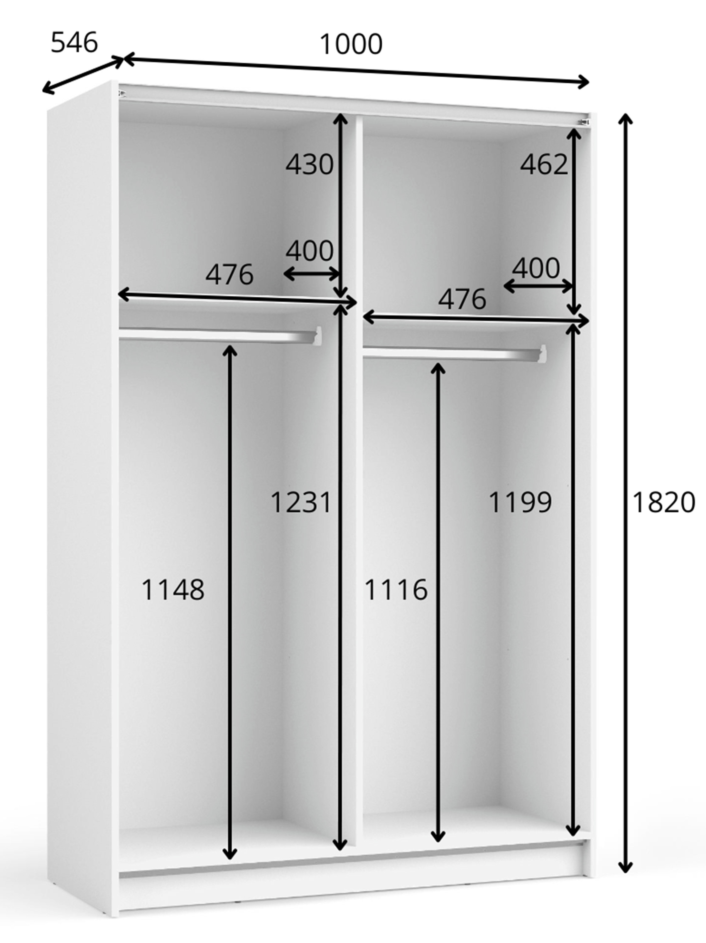Szafa przesuwna Fiaso dwudrzwiowa z lustrem 100 cm biała