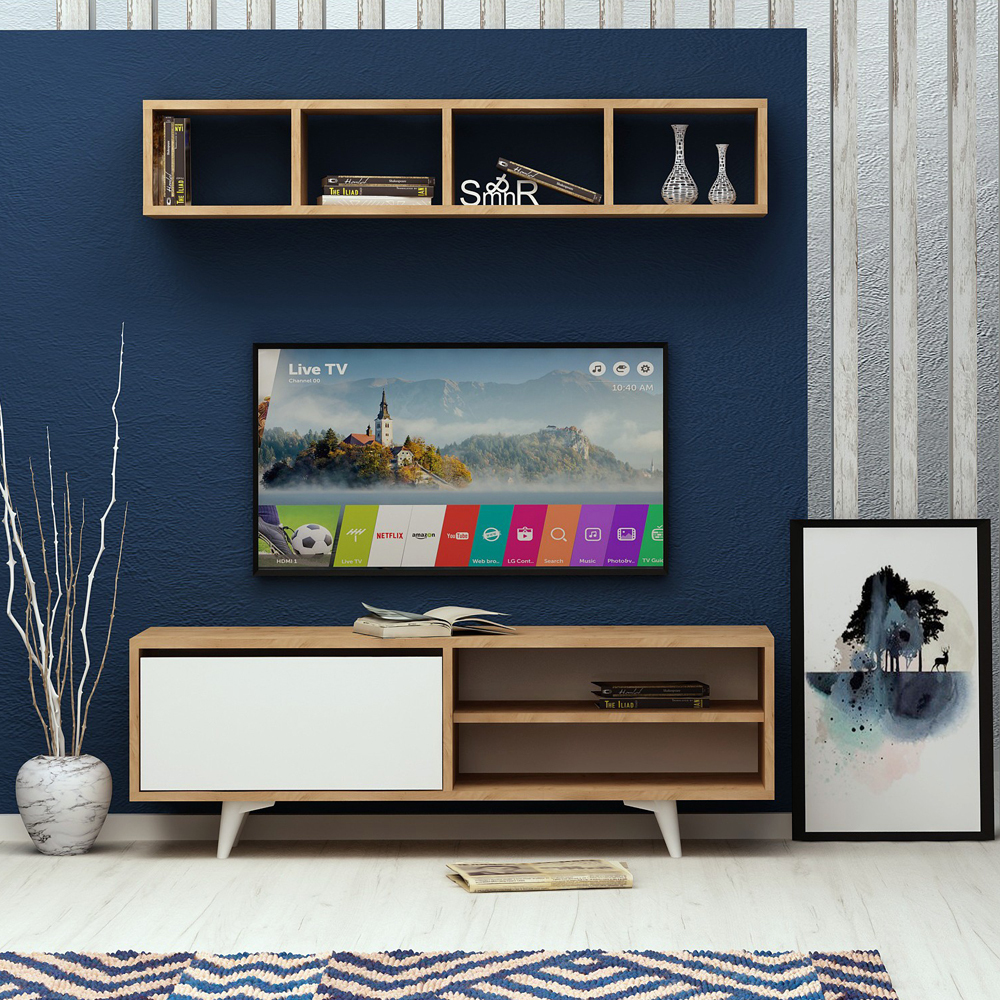 MAKAROL Meuble TV avec étagère murale